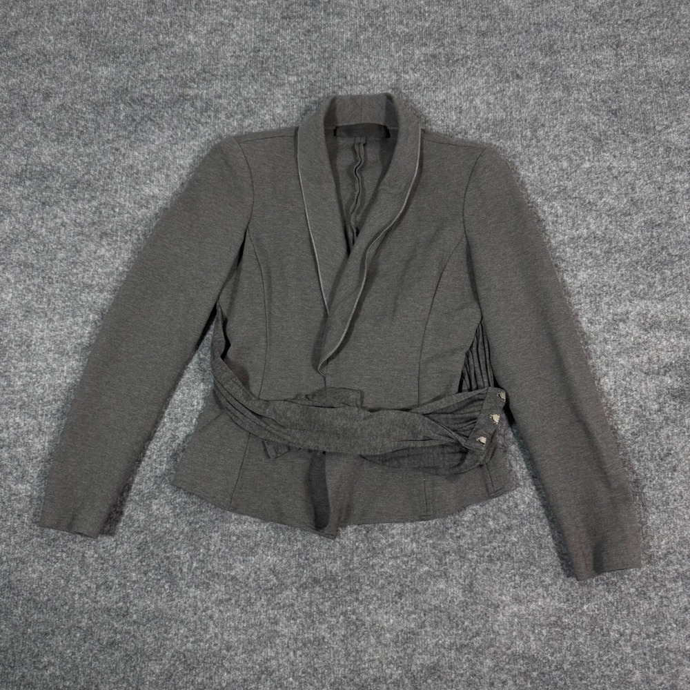 Donna Karan Draped Wrap Blazer Jacket Womens S Gray Viscose Wool Blend EUC